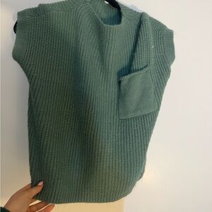 Textured Knit Sleeveless Sweater Vest - Sage Green